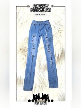 Fashion Nova Light Blue Distressed Skinny Jeans
